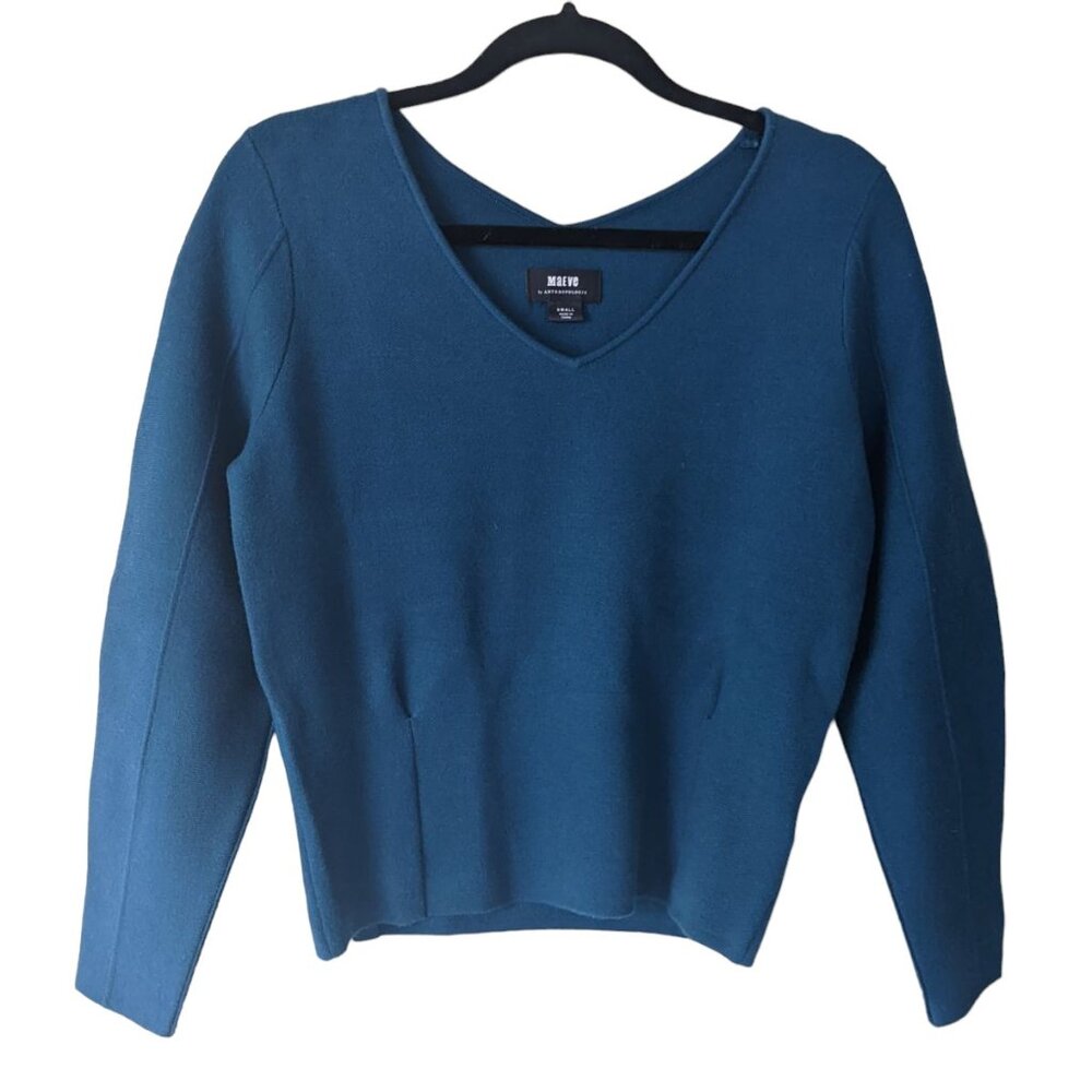 Maeve long-sleeved blue-green sweater from Anthropologie